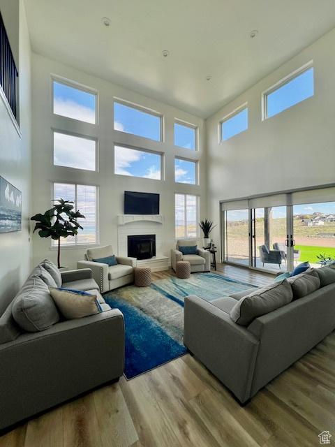 650 Blue Sage Dr, Fish Haven, ID 83287 - living area featuring wood finished floors and a glass covered fireplace