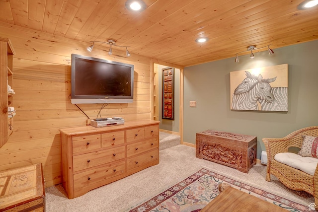 4547 Fawn Way Unit 2050, Heber City, UT 84032 - sitting room featuring wood ceiling, wood walls, recessed lighting, baseboards, and carpet