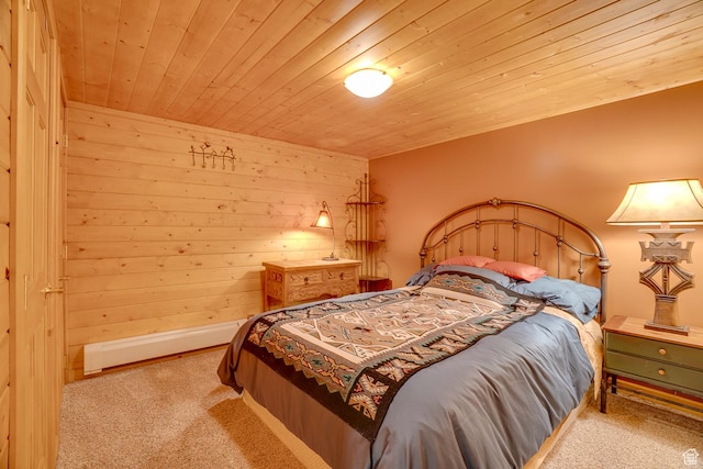 4547 Fawn Way Unit 2050, Heber City, UT 84032 - bedroom featuring wood ceiling, carpet, wood walls, and a baseboard heating unit