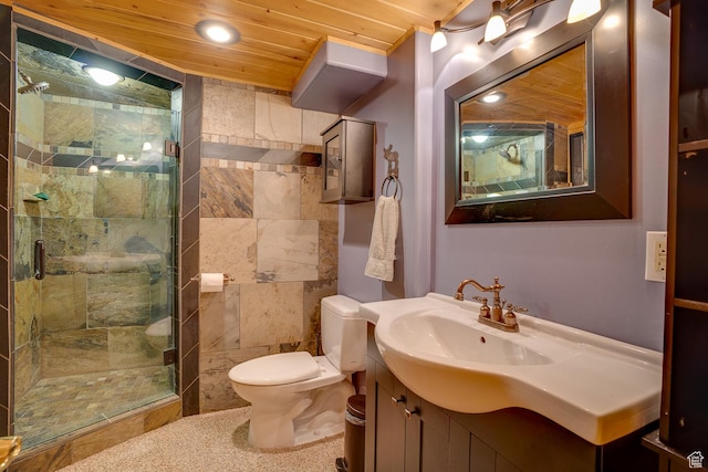 4547 Fawn Way Unit 2050, Heber City, UT 84032 - bathroom with toilet, vanity, wooden ceiling, and a stall shower