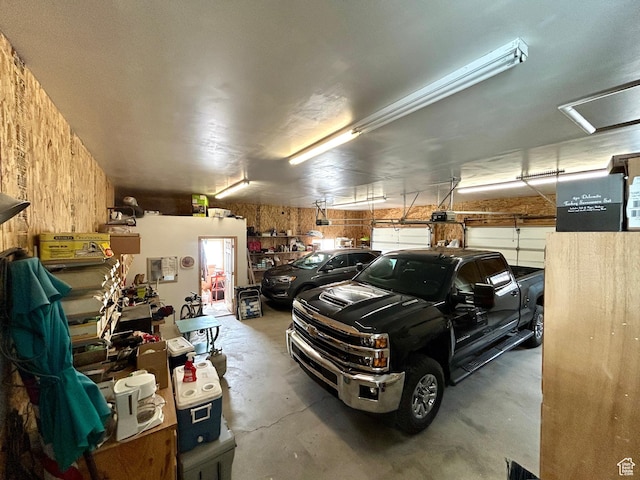 garage with wooden walls