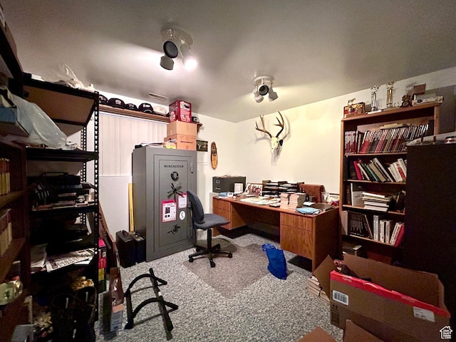 view of carpeted home office