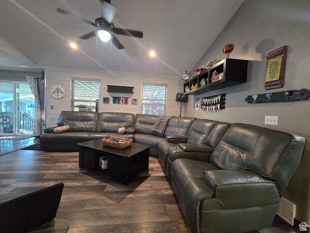 8894 S Sun Leaf Dr, West Jordan, UT 84088 - living area with lofted ceiling, wood finished floors, and a ceiling fan