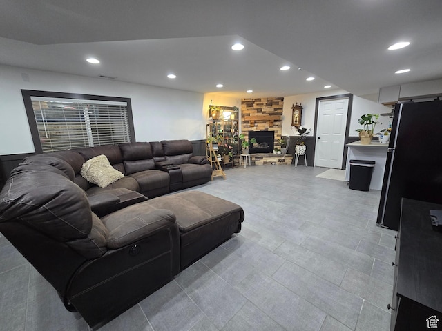 8894 S Sun Leaf Dr, West Jordan, UT 84088 - living area with recessed lighting and a fireplace