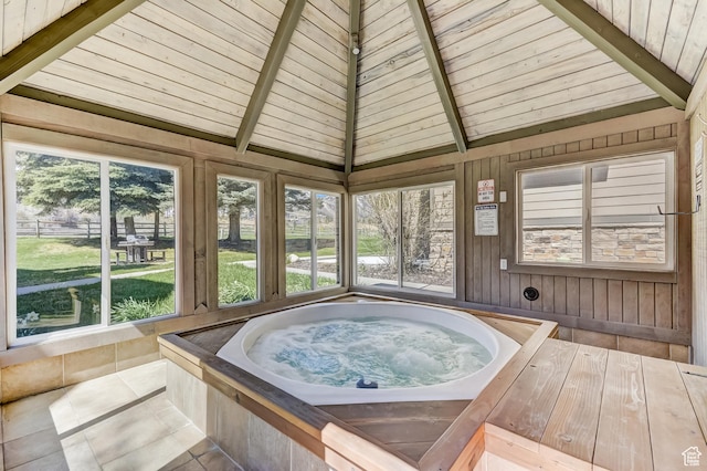 1637 Village Round Dr Unit 8, Park City, UT 84098 - sunroom featuring a jacuzzi, plenty of natural light, and beam ceiling