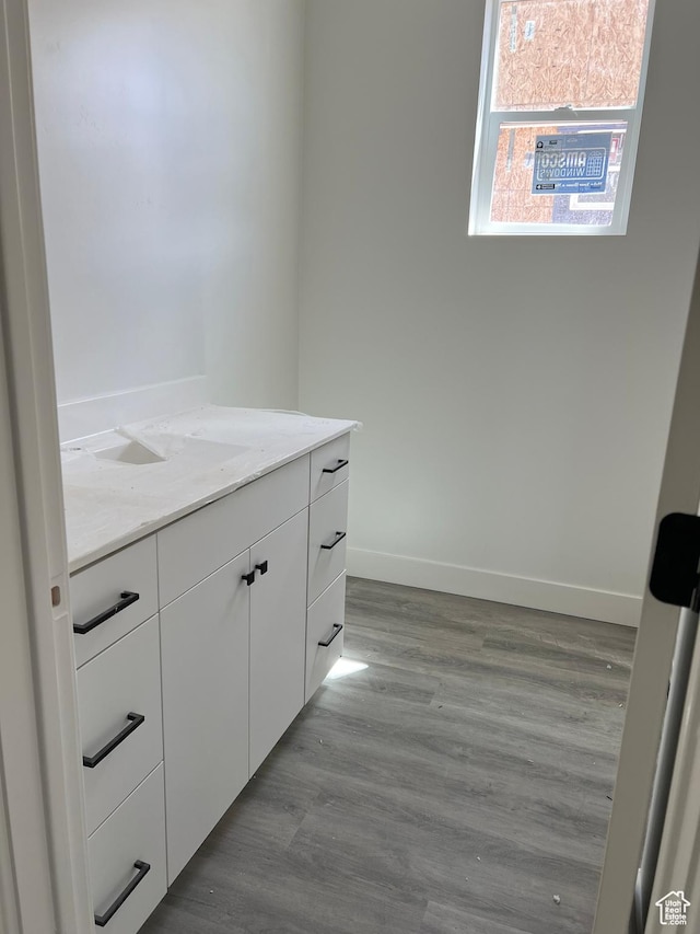 330 W Rosie Loop Unit 45E, Cedar City, UT 84720 - bathroom with wood finished floors, baseboards, and vanity