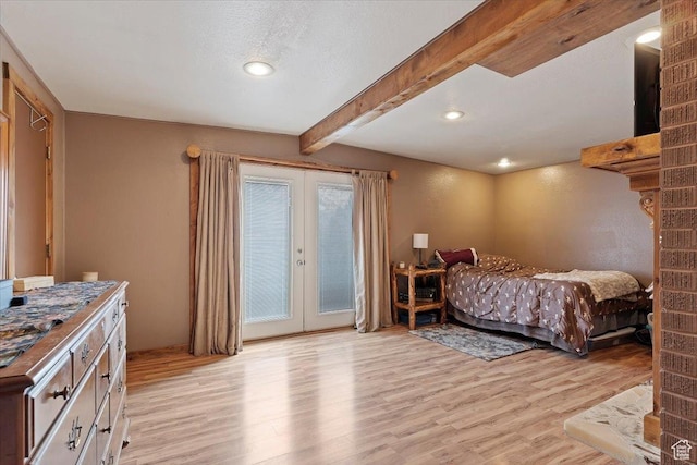 613 N 100 E, Brigham City, UT 84302 - bedroom with french doors, access to outside, beamed ceiling, light wood-style floors, and recessed lighting