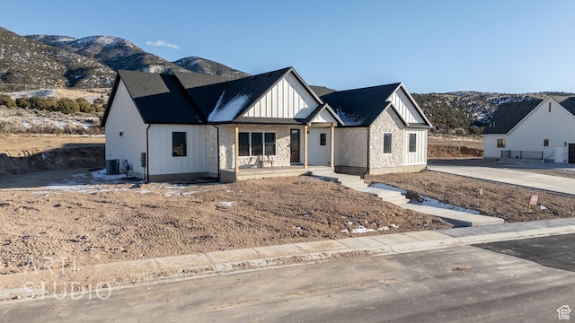 1283 S 500 W Unit 10, Manti, UT 84642 - modern farmhouse with a mountain view, board and batten siding, covered porch, and central AC