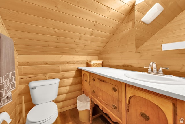 183 N Silver Sage Rd, Vernon, UT 84080 - bathroom featuring wood finished floors, toilet, vanity, and wood walls