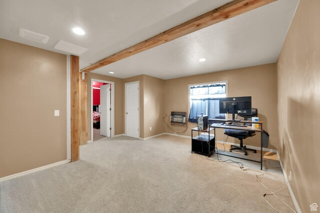 183 N Silver Sage Rd, Vernon, UT 84080 - office area featuring baseboards, carpet floors, recessed lighting, and beamed ceiling