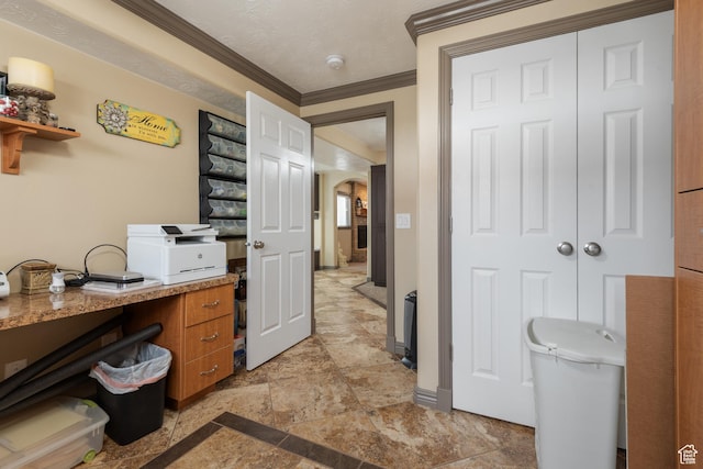 12381 S 3600 W, Riverton, UT 84065 - bathroom with ornamental molding, stone finish flooring, and baseboards
