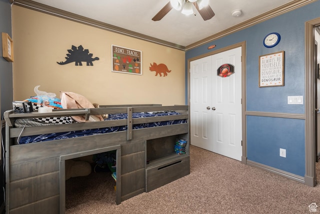 12381 S 3600 W, Riverton, UT 84065 - carpeted bedroom featuring ceiling fan and ornamental molding