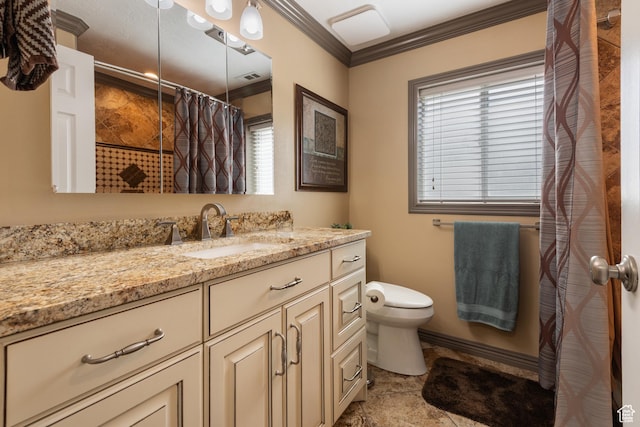 12381 S 3600 W, Riverton, UT 84065 - bathroom featuring plenty of natural light, toilet, vanity, and ornamental molding