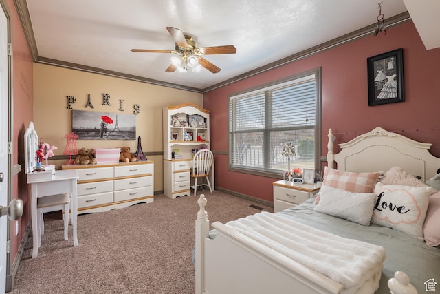 12381 S 3600 W, Riverton, UT 84065 - bedroom featuring carpet flooring, ornamental molding, baseboards, and ceiling fan