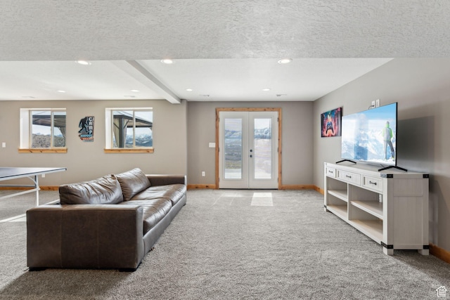 1101 E Stage Coach Run N, Morgan, UT 84050 - living area with light colored carpet, recessed lighting, french doors, and baseboards