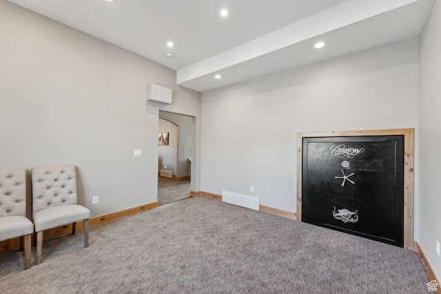 1101 E Stage Coach Run N, Morgan, UT 84050 - unfurnished room featuring recessed lighting, baseboards, carpet floors, arched walkways, and visible vents