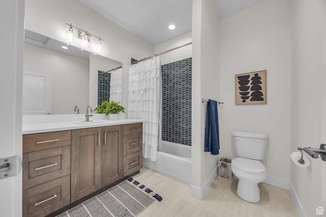 6579 W Bonnie Jean Ln Unit 12, Herriman, UT 84096 - bathroom with tile patterned floors, toilet, vanity, shower / bathtub combination with curtain, and baseboards