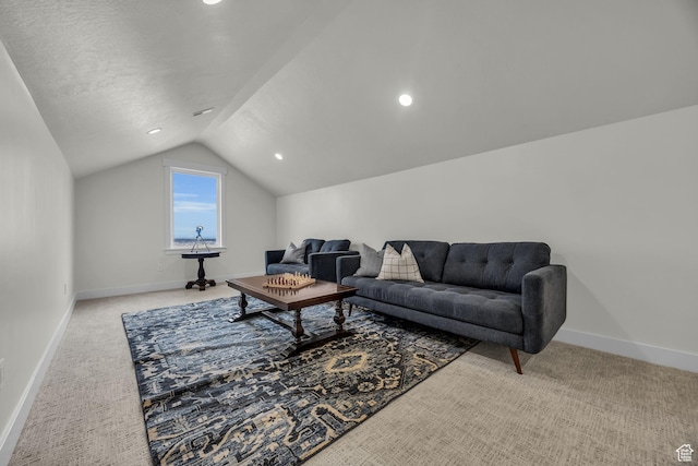 6579 W Bonnie Jean Ln Unit 12, Herriman, UT 84096 - living room with baseboards, lofted ceiling, and light colored carpet