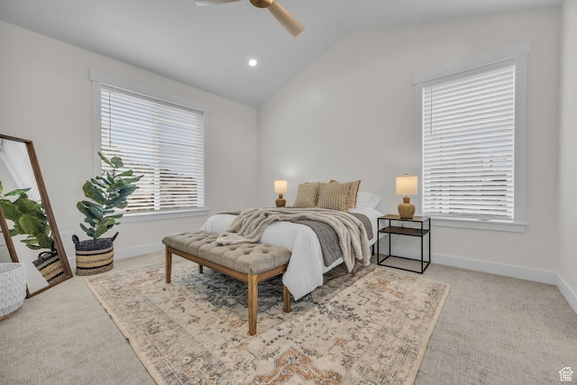 6579 W Bonnie Jean Ln Unit 12, Herriman, UT 84096 - carpeted bedroom with baseboards, vaulted ceiling, recessed lighting, and a ceiling fan