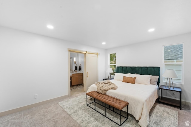 1585 S 2300 E, Salt Lake City, UT 84108 - bedroom featuring baseboards, recessed lighting, carpet flooring, and a barn door
