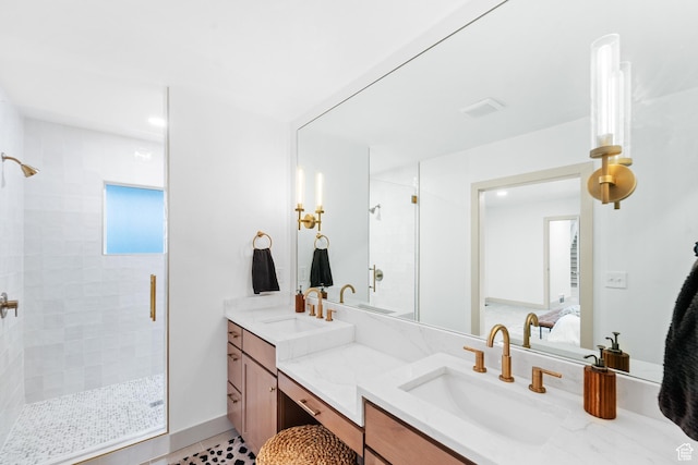 1585 S 2300 E, Salt Lake City, UT 84108 - ensuite bathroom with a sink, double vanity, connected bathroom, and a stall shower