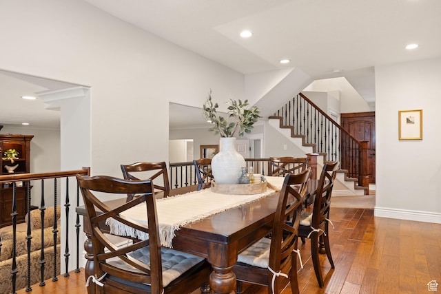 4721 W Country Club Dr, Highland, UT 84003 - dining area with baseboards, ornamental molding, recessed lighting, and wood-type flooring