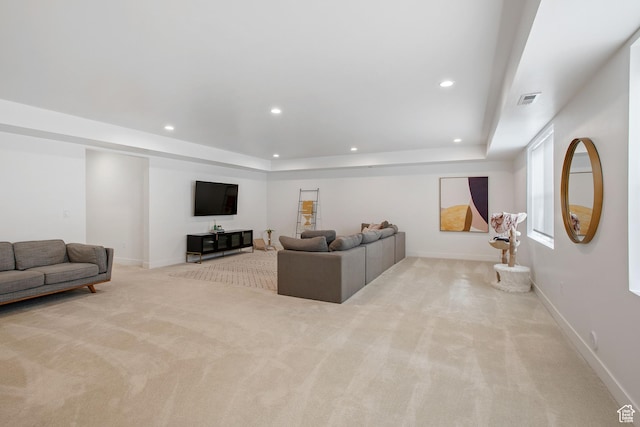 5516 N Valley View Rd, Lehi, UT 84043 - carpeted living area featuring a raised ceiling, recessed lighting, and visible vents