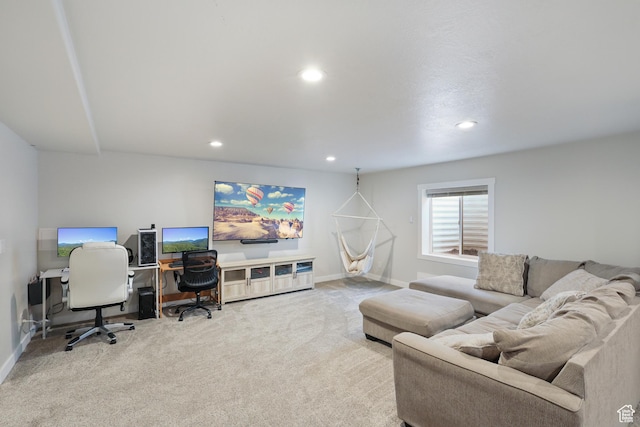 office with baseboards, recessed lighting, and carpet flooring