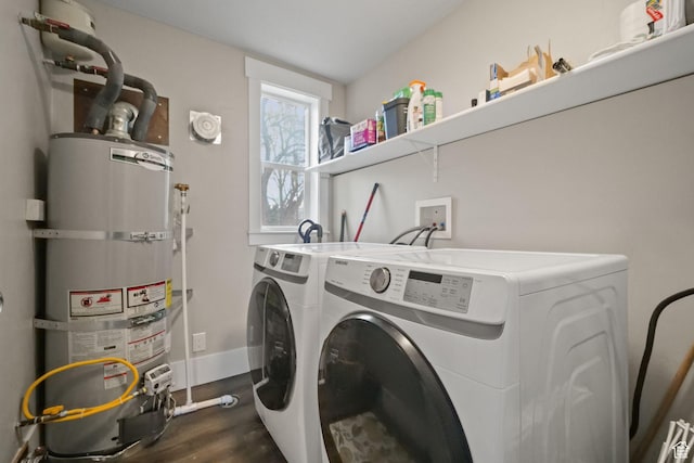214 W 600 S, Heber City, UT 84032 - washroom featuring water heater, washing machine and dryer, dark wood-style flooring, and laundry area