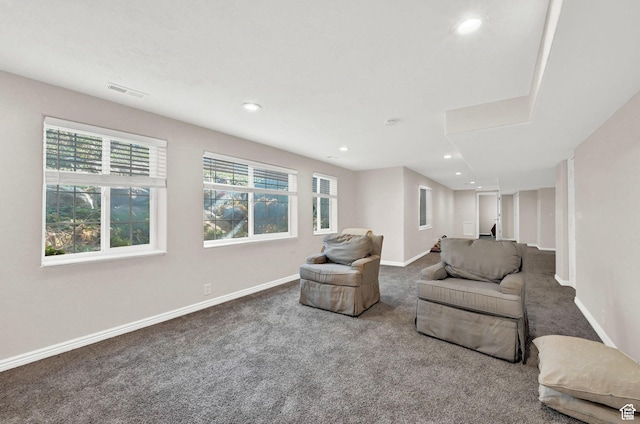 4216 N Wolf Creek Dr, Eden, UT 84310 - carpeted living area featuring baseboards, visible vents, and recessed lighting
