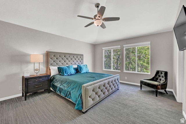 4216 N Wolf Creek Dr, Eden, UT 84310 - bedroom with baseboards, carpet flooring, ceiling fan, and lofted ceiling