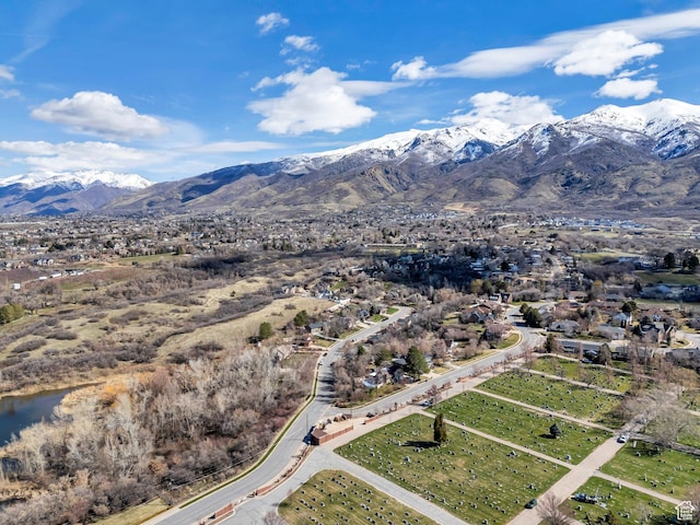 birds eye view of property featuring a mountain view