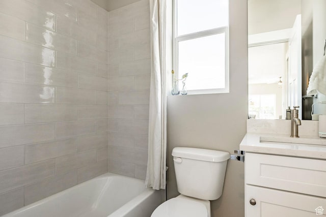 2748 E 1060 S, Spanish Fork, UT 84660 - bathroom featuring toilet, vanity, and shower / bath combo with shower curtain