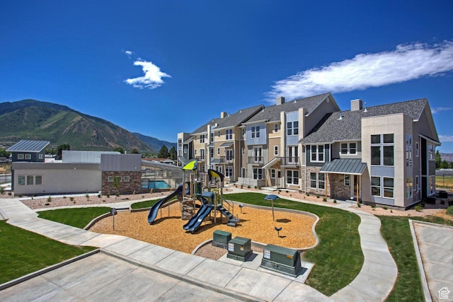 2748 E 1060 S, Spanish Fork, UT 84660 - surrounding community featuring a playground, a mountain view, a yard, and a residential view