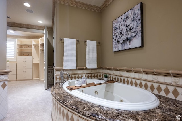2726 E Wasatch Dr Unit 18, Salt Lake City, UT 84108 - bathroom with a jetted tub, crown molding, and recessed lighting