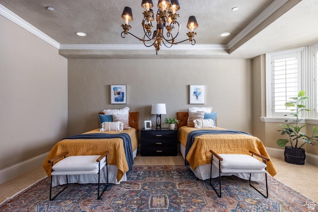 2726 E Wasatch Dr Unit 18, Salt Lake City, UT 84108 - bedroom with an inviting chandelier, ornamental molding, baseboards, and a textured ceiling