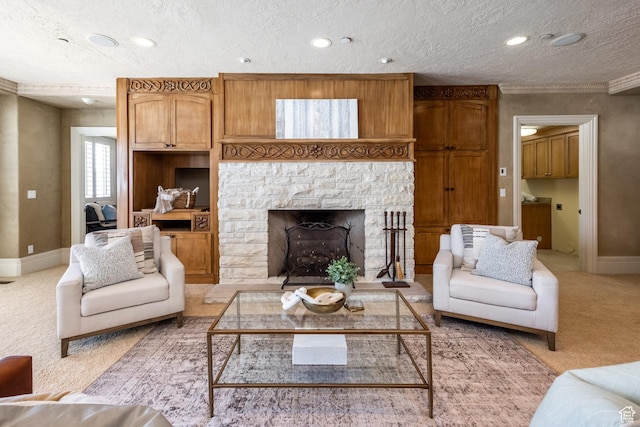 2726 E Wasatch Dr Unit 18, Salt Lake City, UT 84108 - living room featuring light colored carpet, recessed lighting, baseboards, and a textured ceiling