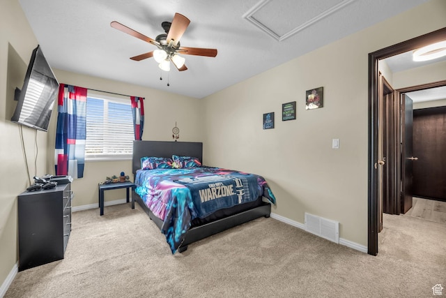 4933 S 3900 W, Roy, UT 84067 - carpeted bedroom featuring attic access, baseboards, visible vents, and ceiling fan
