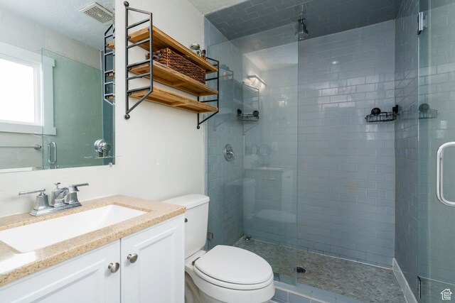 1305 N Valentine St, Salt Lake City, UT 84116 - bathroom featuring vanity, visible vents, toilet, and a shower stall