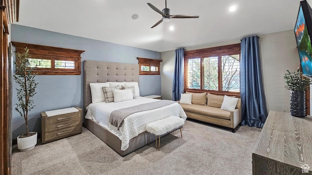 carpeted bedroom featuring a ceiling fan