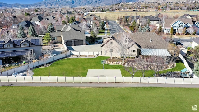 aerial view featuring a residential view and a mountain view