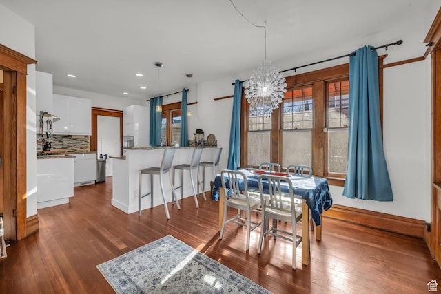 736 E 800 S, Salt Lake City, UT 84102 - dining area featuring baseboards, dark wood-style flooring, an inviting chandelier, and recessed lighting