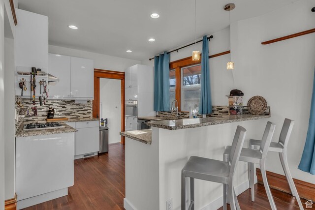 736 E 800 S, Salt Lake City, UT 84102 - kitchen featuring dark wood-type flooring, white cabinetry, appliances with stainless steel finishes, and a peninsula