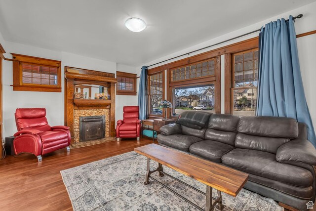 736 E 800 S, Salt Lake City, UT 84102 - living room with a fireplace with flush hearth and wood finished floors