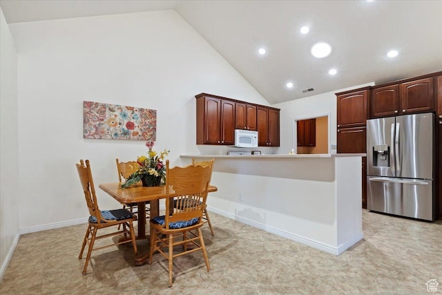 518 W 300 S Unit C, Springville, UT 84663 - dining room with recessed lighting, high vaulted ceiling, baseboards, and visible vents