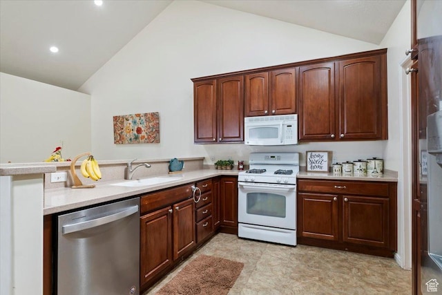 518 W 300 S Unit C, Springville, UT 84663 - kitchen with a sink, a peninsula, lofted ceiling, and white appliances