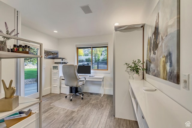1448 E 155 S, Lindon, UT 84042 - home office with light wood finished floors, baseboards, and recessed lighting