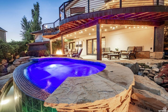 1448 E 155 S, Lindon, UT 84042 - view of swimming pool with a jacuzzi, outdoor lounge area, and a patio