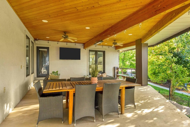 1448 E 155 S, Lindon, UT 84042 - view of patio / terrace with outdoor dining space, fence, and ceiling fan