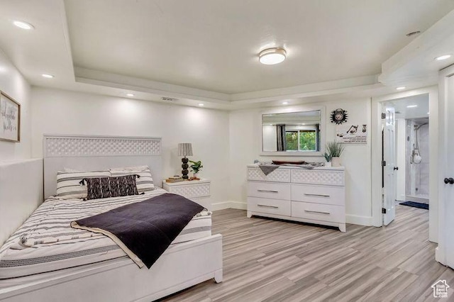 1448 E 155 S, Lindon, UT 84042 - bedroom with baseboards, recessed lighting, light wood-type flooring, and a raised ceiling